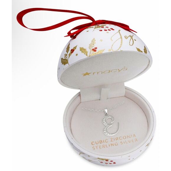 Sterling Silver 'E' Initial Necklace w/ Christmas Ornament Gift Box Stunning NEW - Picture 1 of 5